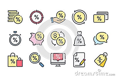 Financial interest related color line icon set. Vector Illustration